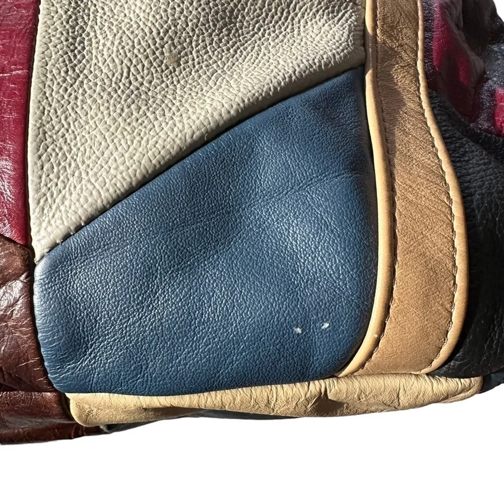 VINTAGE PATCHWORK COLORBLOCK LEATHER SHOULDER HOBO STRAP PURSE